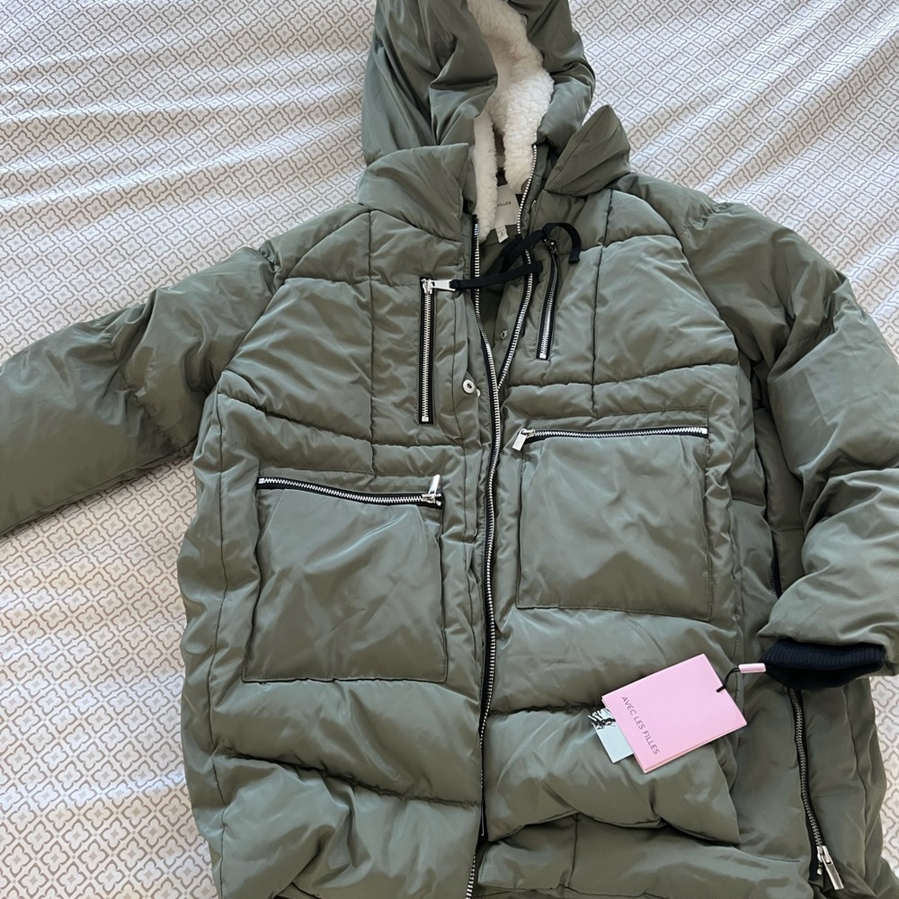 Avec Les Filles Faux Shearling lined hooded parka puffer jacket